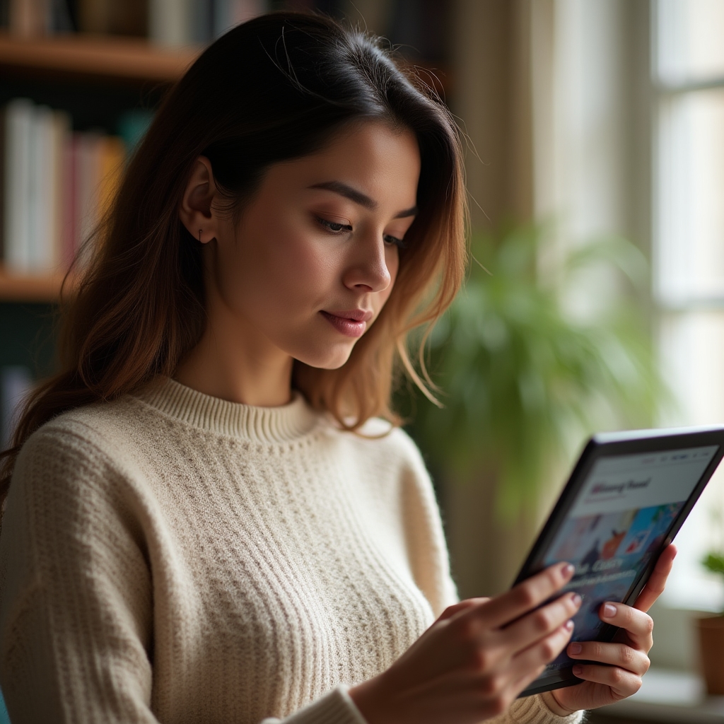 Persona observando con atención un anuncio publicitario en una tablet