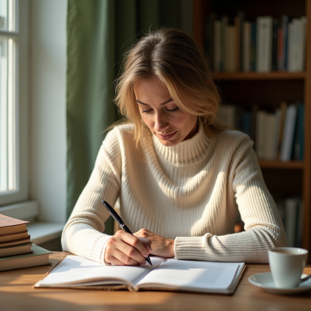 Persona escribiendo en un cuaderno mientras reflexiona sobre sus decisiones de consumo